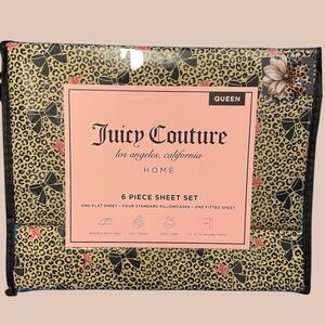Juicy Couture 6-pc Queen Sheet Set Deep Pocket Leopard Cheetah Bows Safari NIP